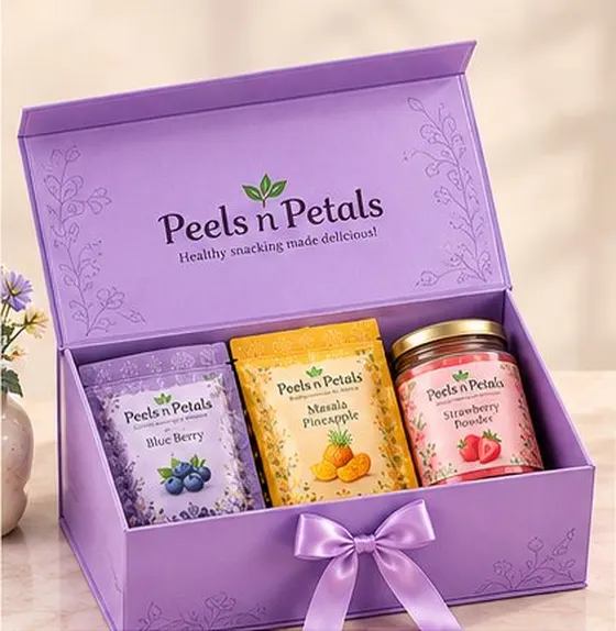 Lavender magnetic box with three pouches